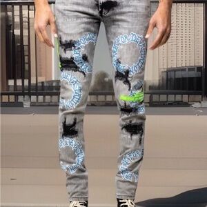 New GALA Original Designer Jeans "DEVASTATION" DENIM Smoke Wash MENS Sz 42